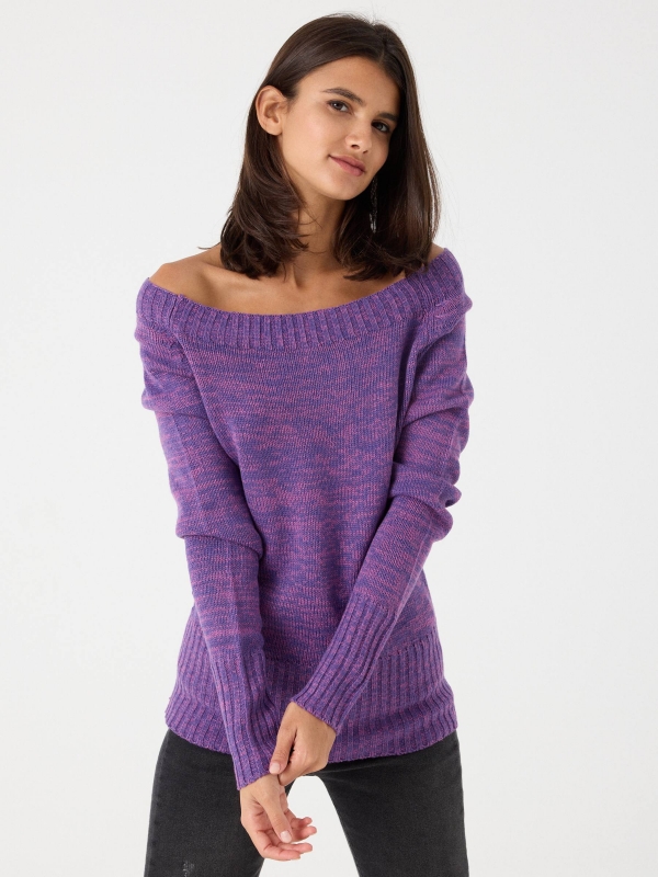 Marbled boat sweater lilac middle front view
