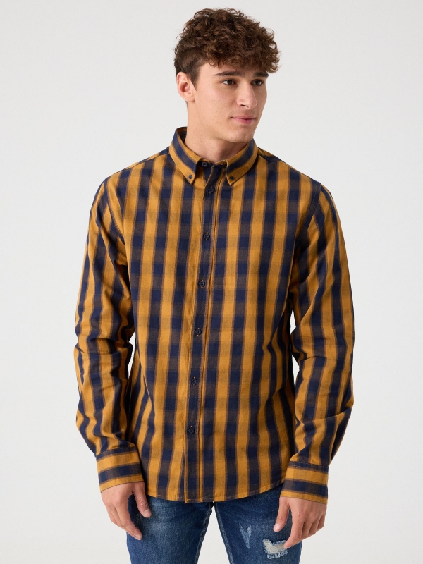 Casual plaid shirt ochre middle front view