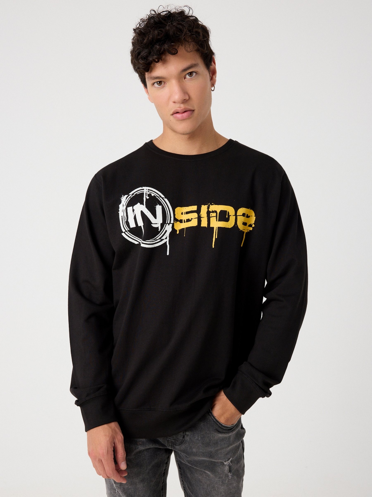Hoodless sweatshirt with logo black middle front view