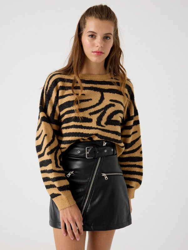 Animal print sweater beige middle front view