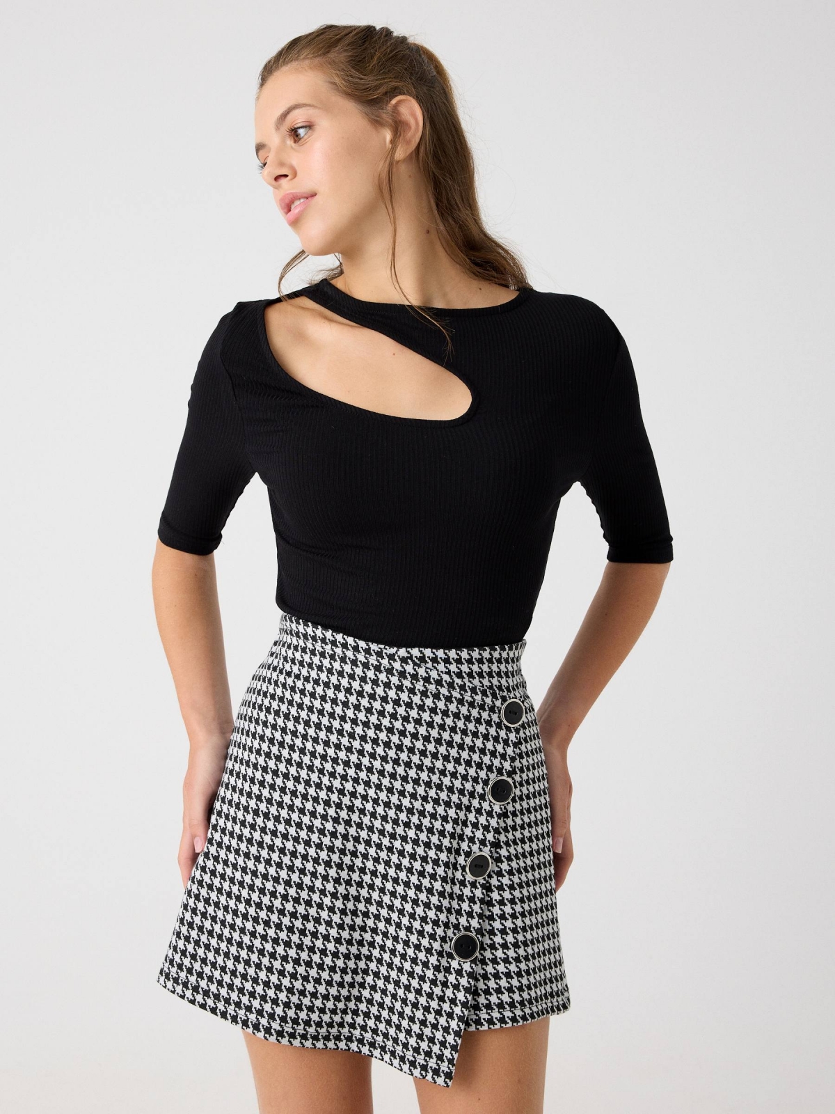 Jacquard vichy skort black middle front view