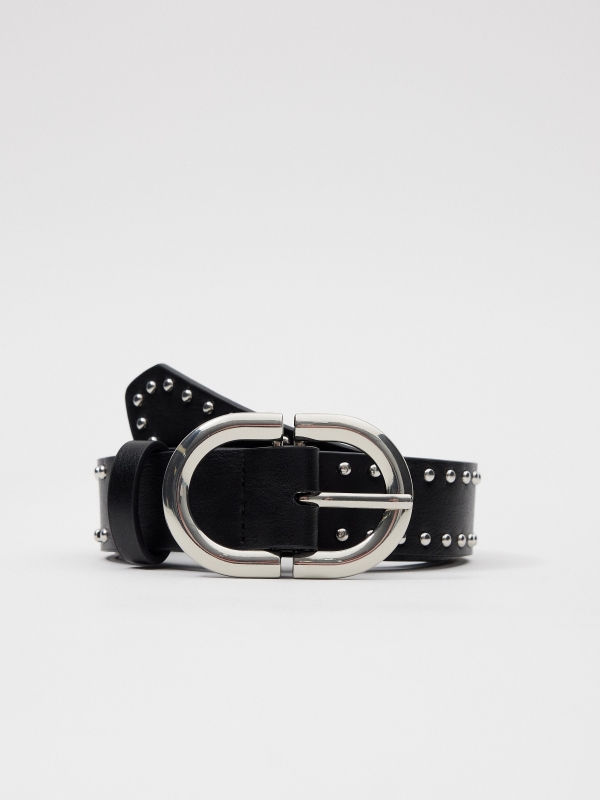 Belt with large buckle and studs black