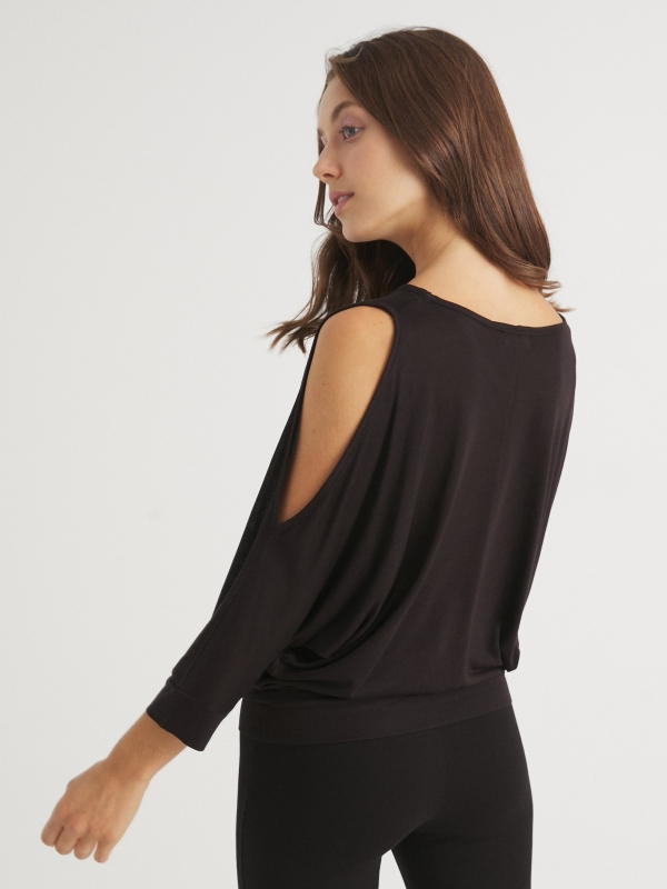 Fluid T-shirt with open sleeves black middle back view