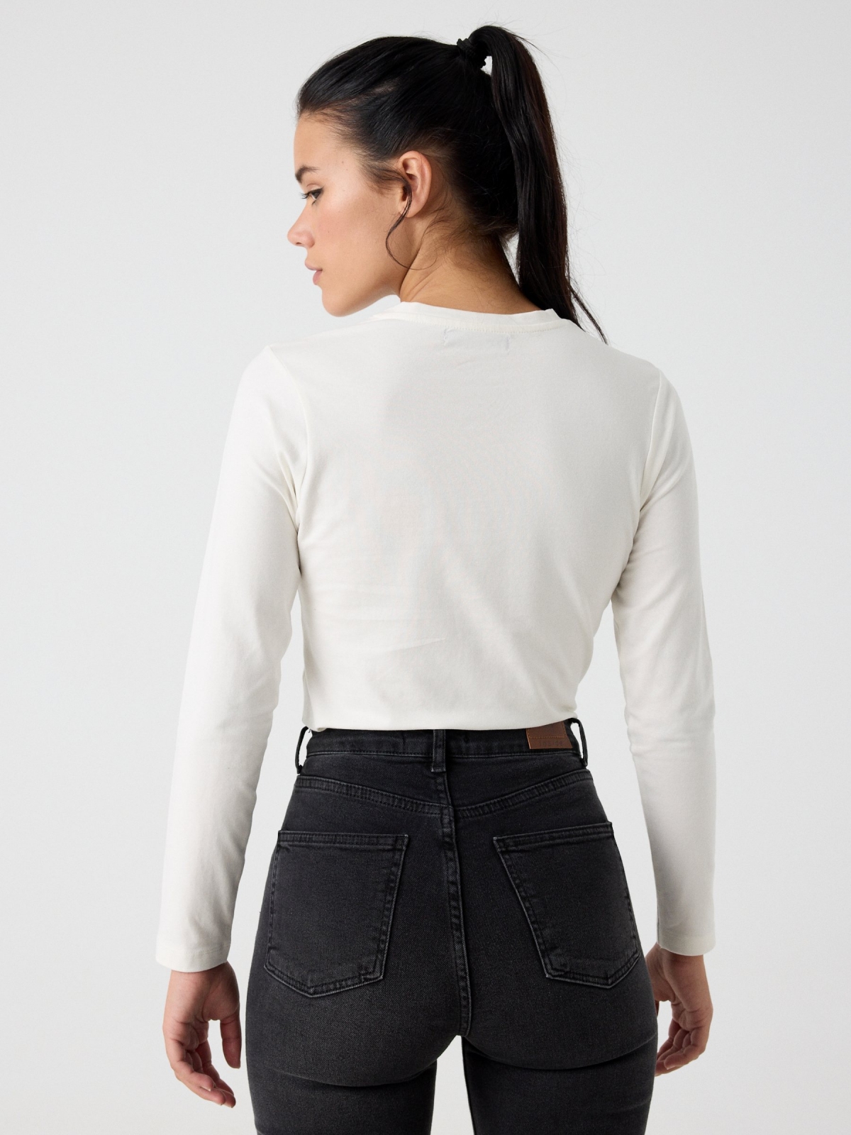 Slim T-shirt with cut out off white middle back view