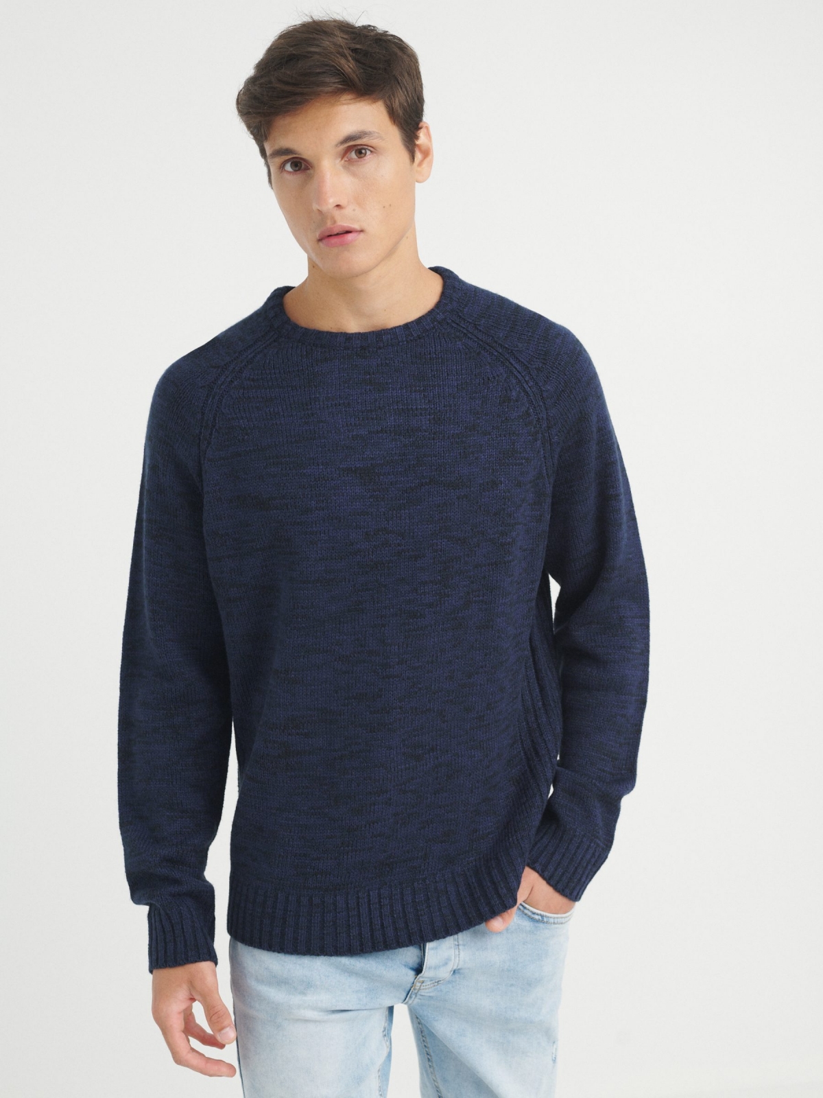 Marbled knitted sweater blue middle front view