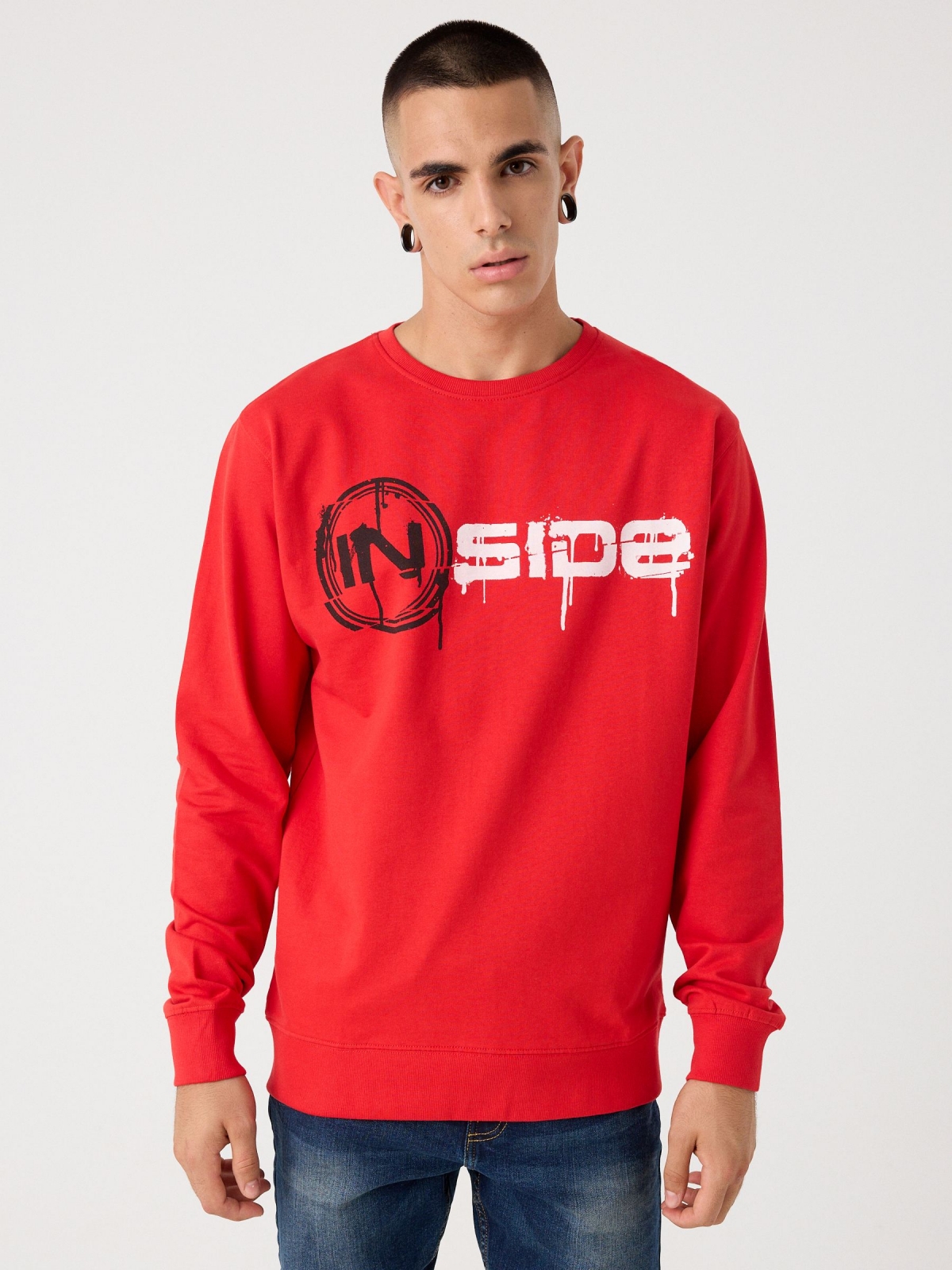 Hoodless sweatshirt with logo red middle front view