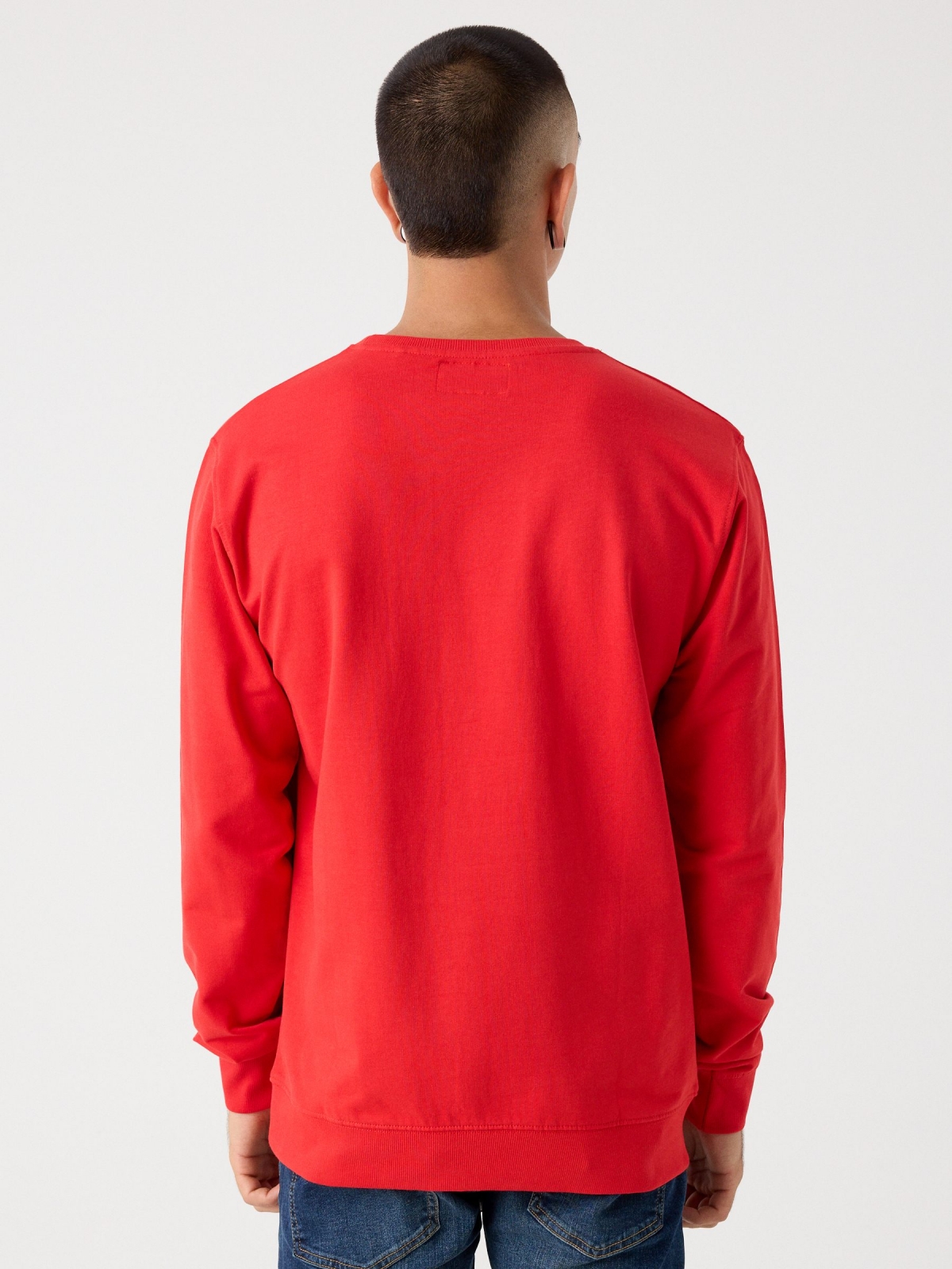 Hoodless sweatshirt with logo red middle back view