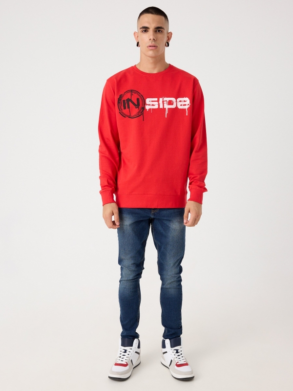 Hoodless sweatshirt with logo red front view