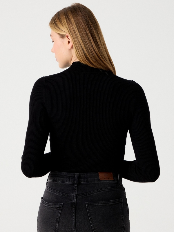 Black sweater with turtleneck black middle back view