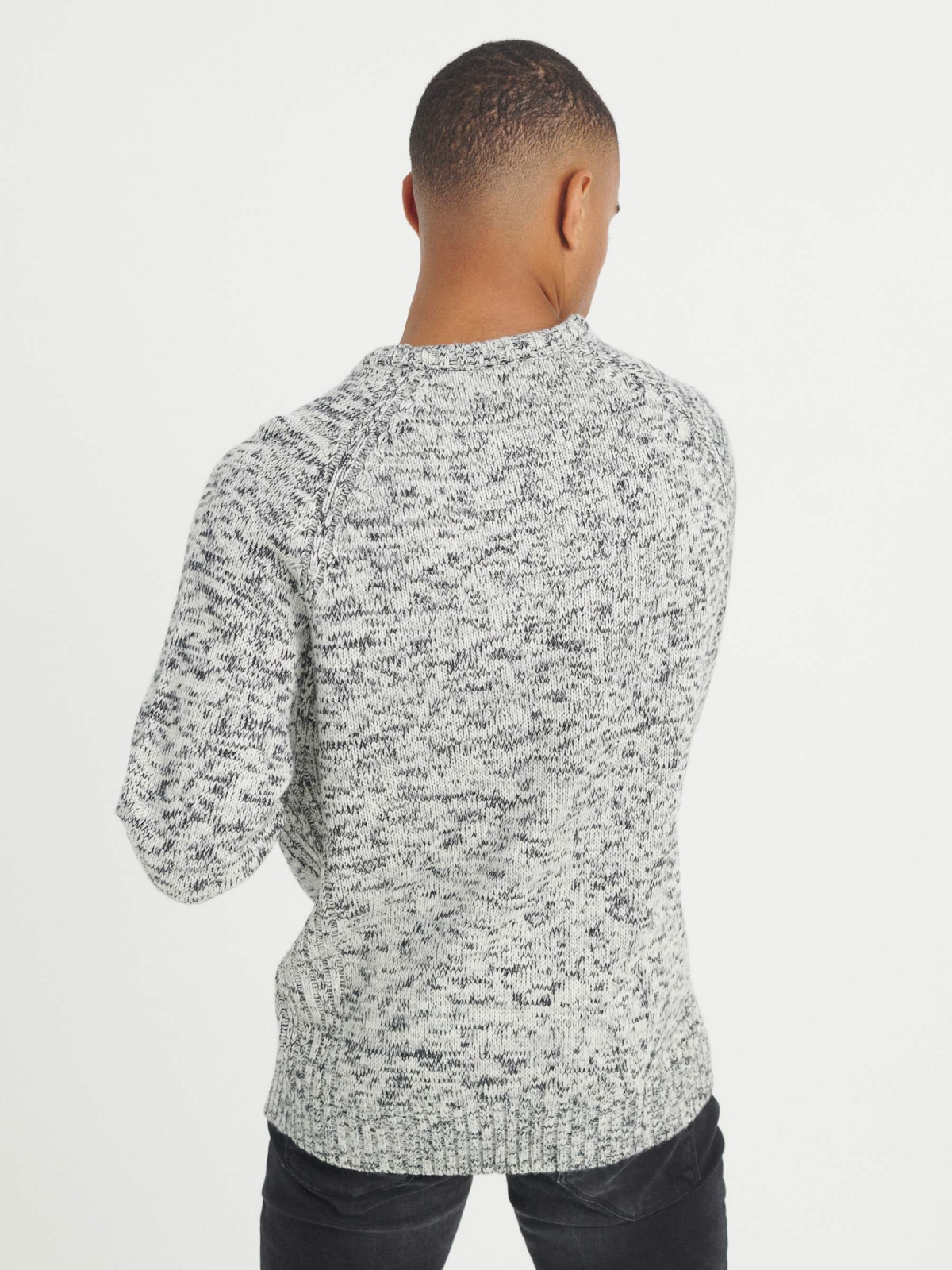 Marbled knitted sweater light grey middle back view