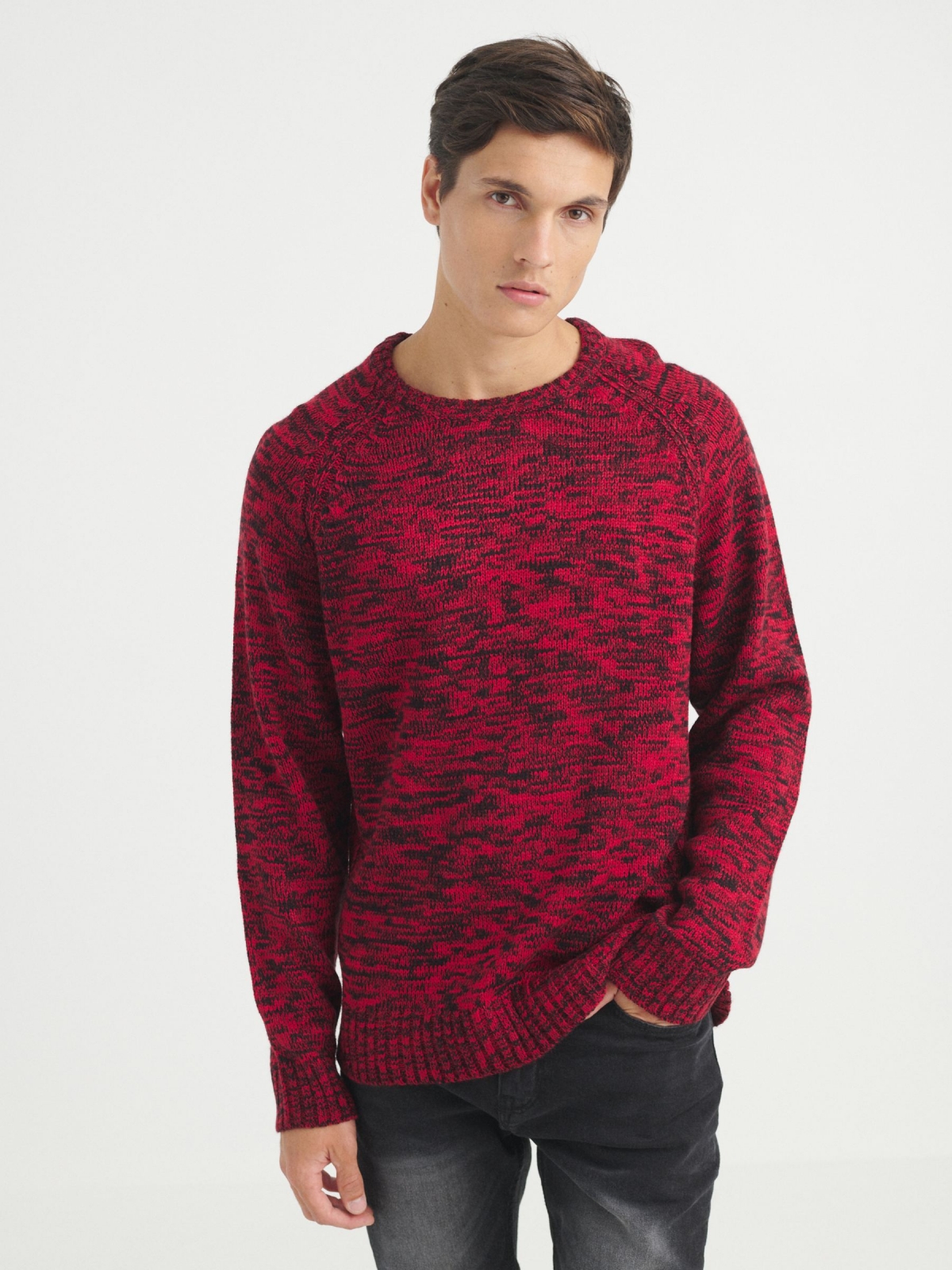 Marbled knitted sweater red middle front view