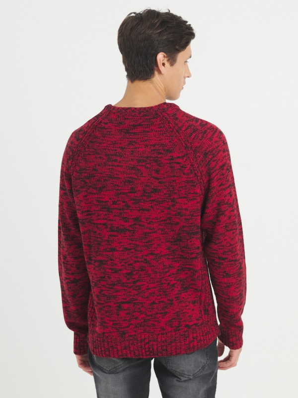 Camisola de malha marmoreada vermelho vista meia traseira