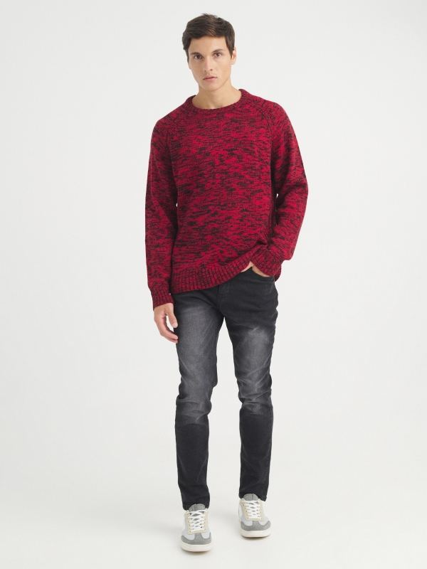 Marbled knitted sweater red front view