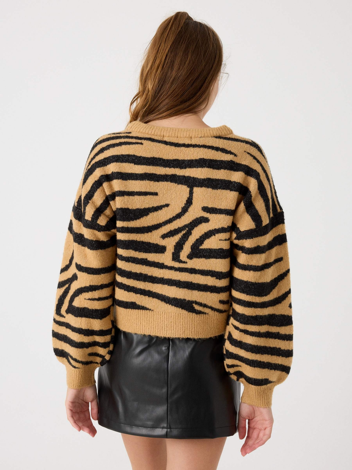 Animal print sweater beige middle back view