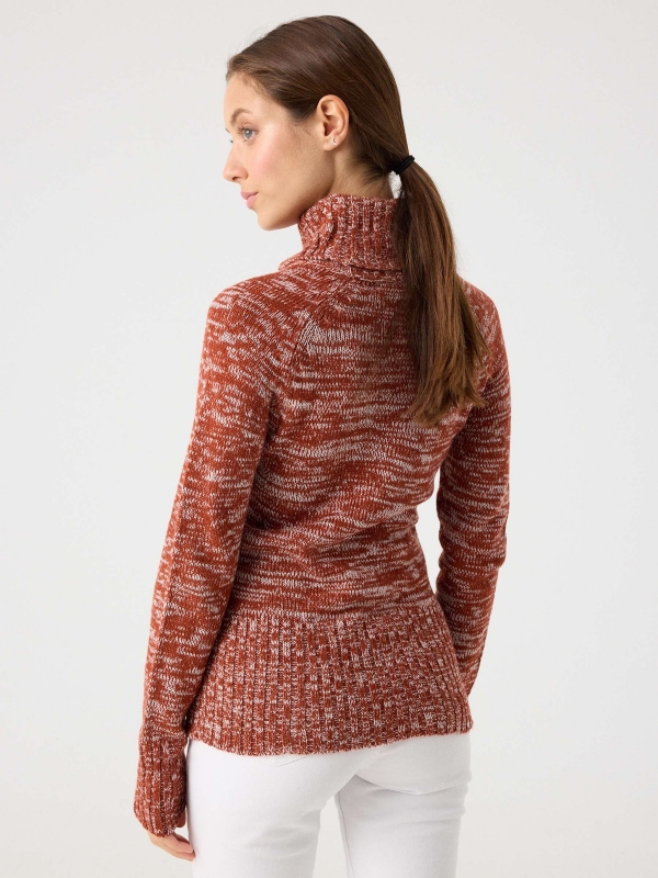 Fleece turtleneck sweater orange middle back view