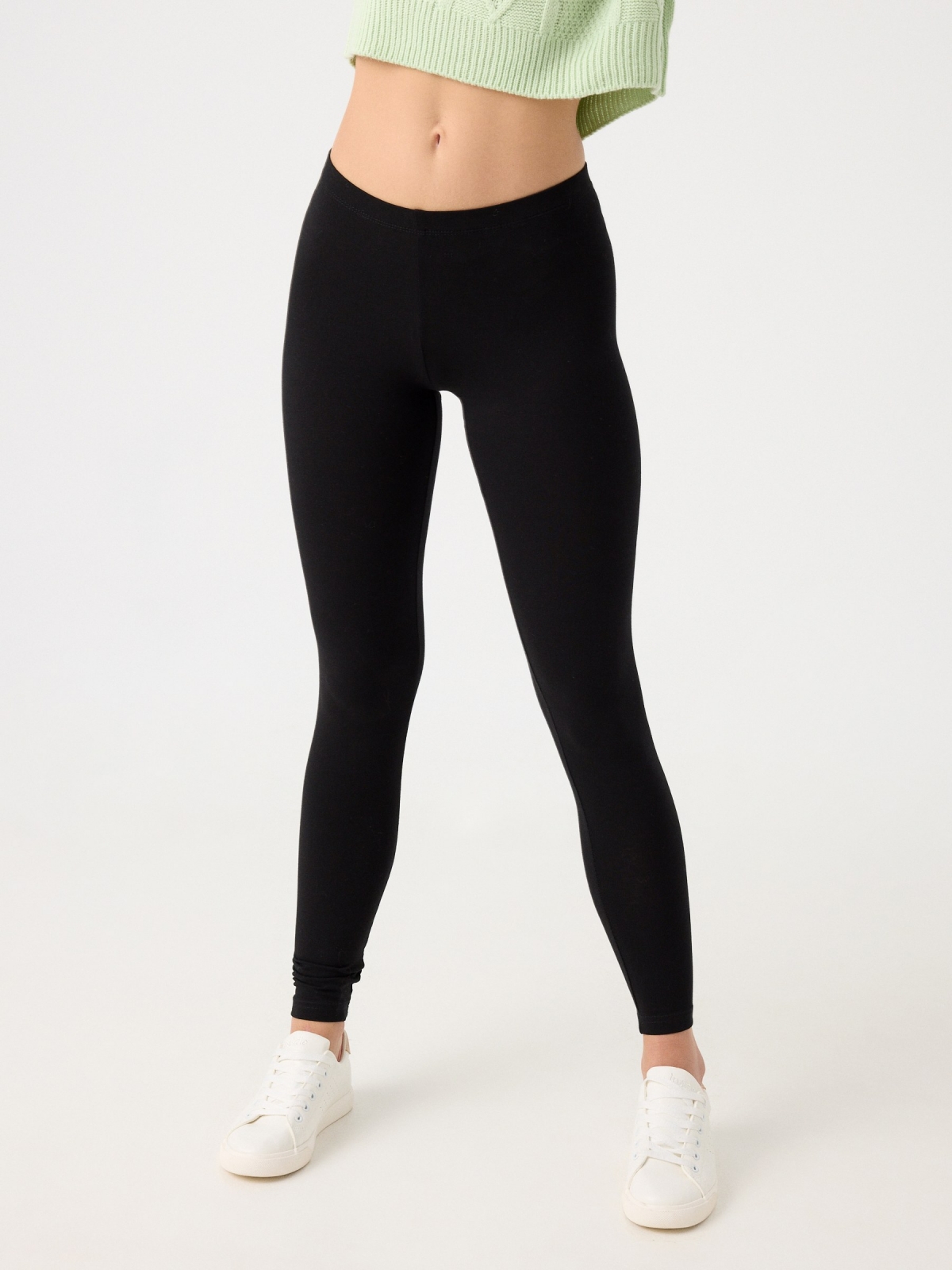 Basic black high waisted leggings black middle front view