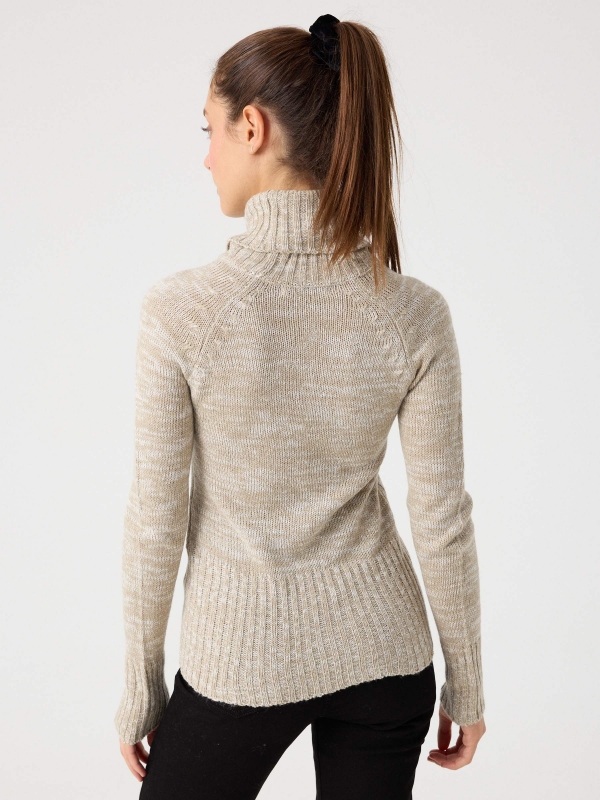 Fleece turtleneck sweater beige middle back view