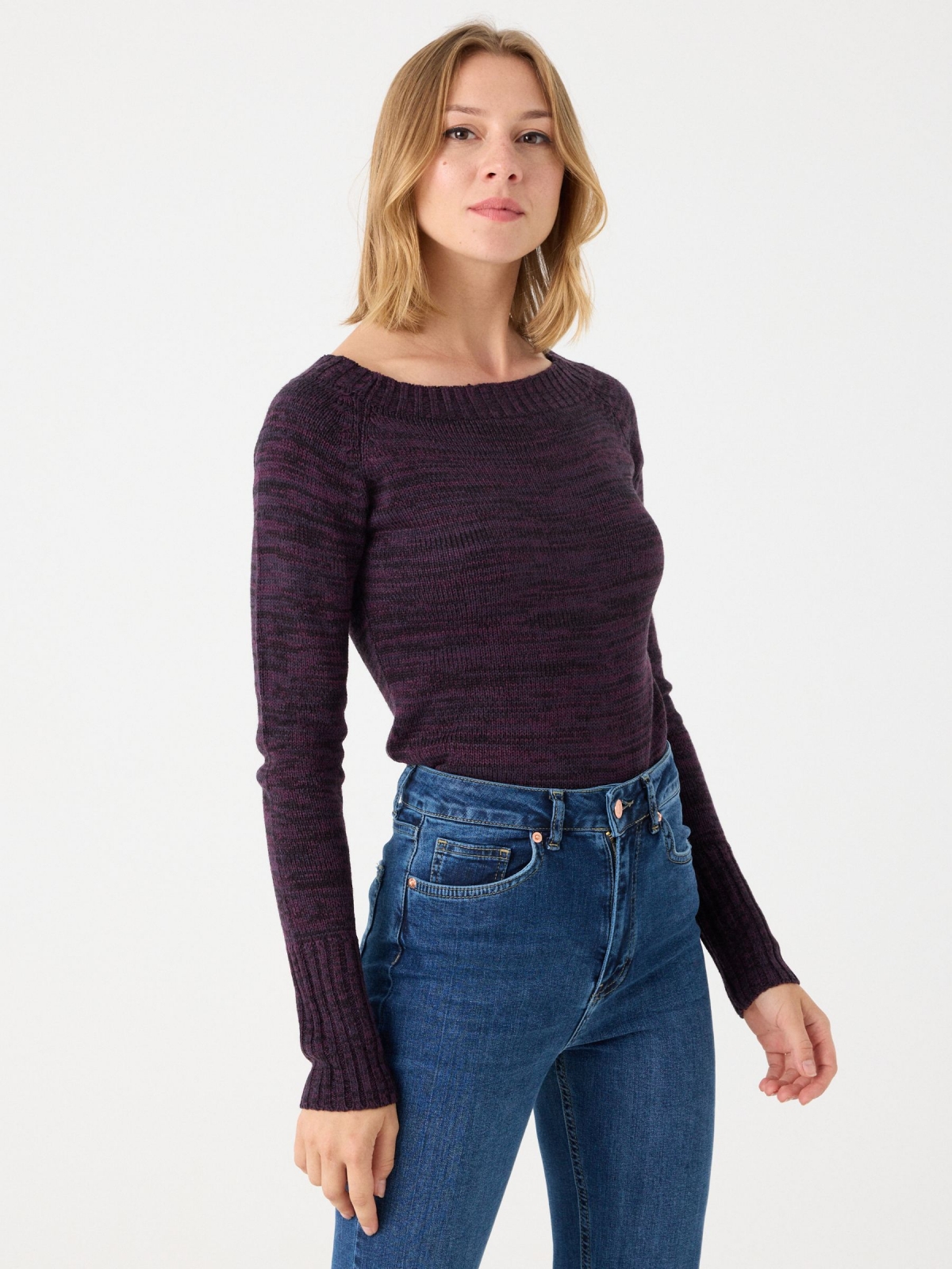 Marbled boat sweater aubergine middle front view
