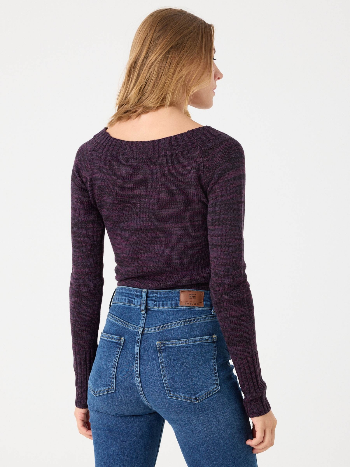 Marbled boat sweater aubergine middle back view