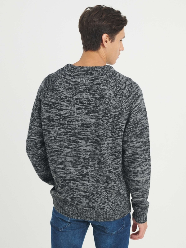 Marbled knitted sweater dark grey middle back view