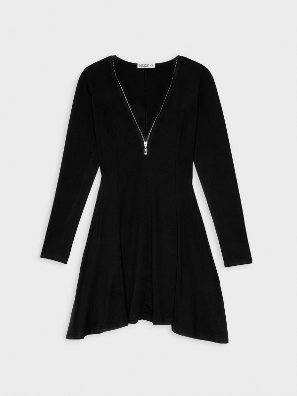  Mini vestido com decote com fecho de correr preto