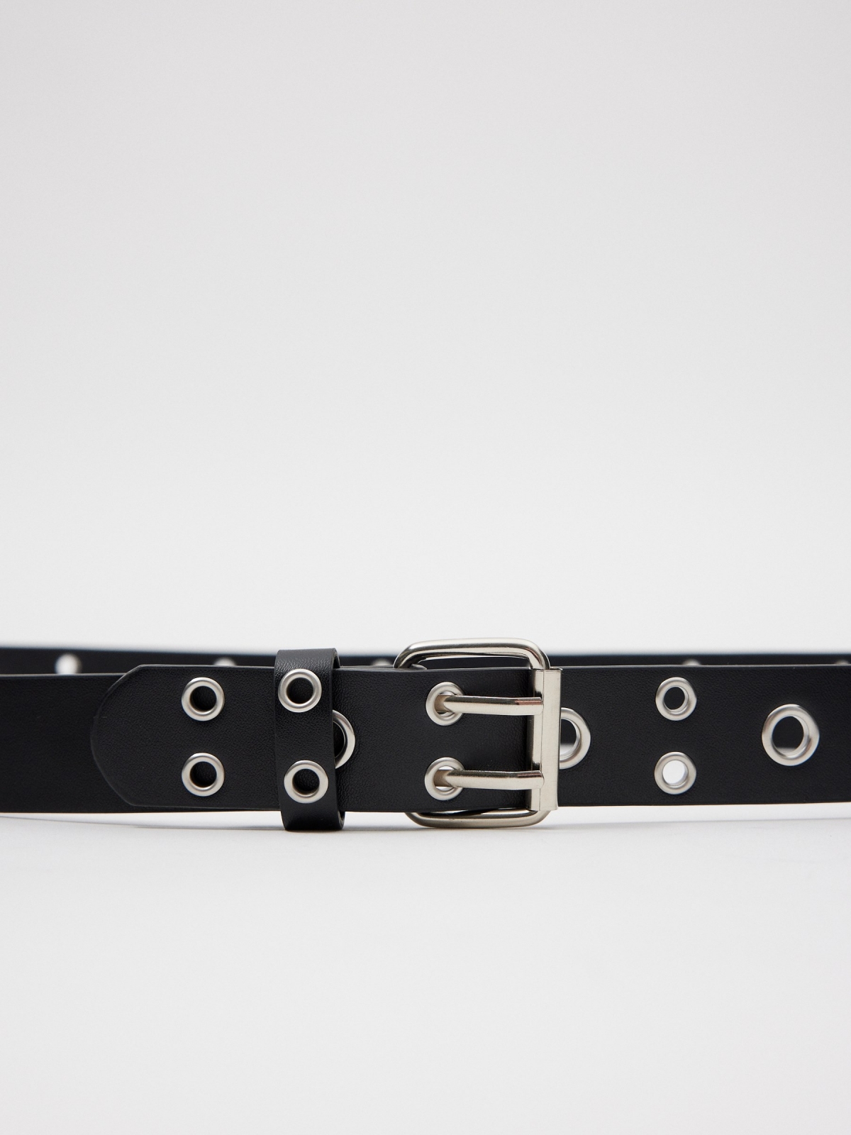 Studded and grommet belt black detail view