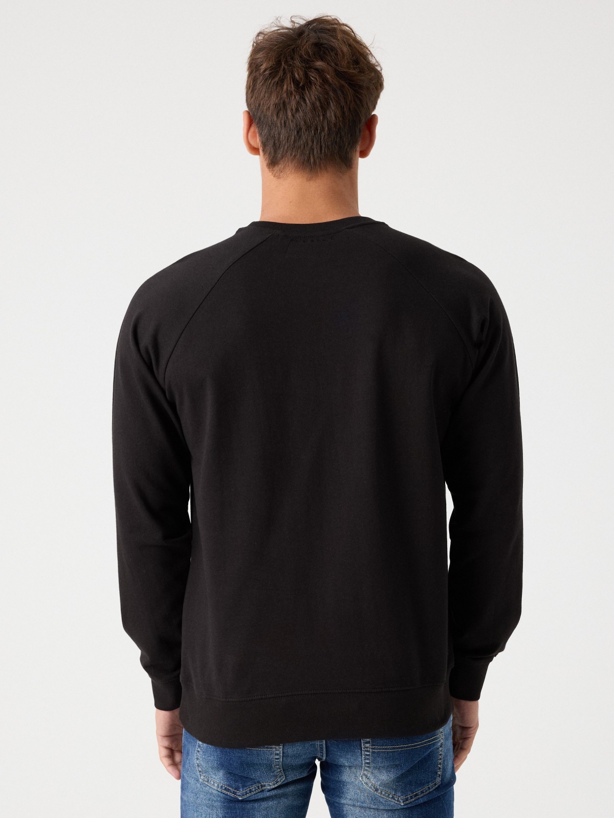 Basic sweatshirt with text black middle back view