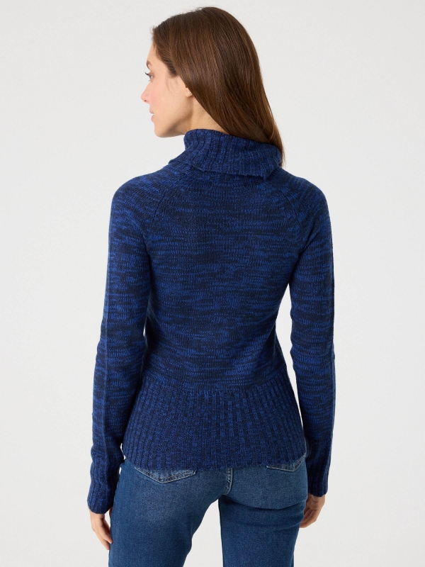Fleece turtleneck sweater dark blue middle back view
