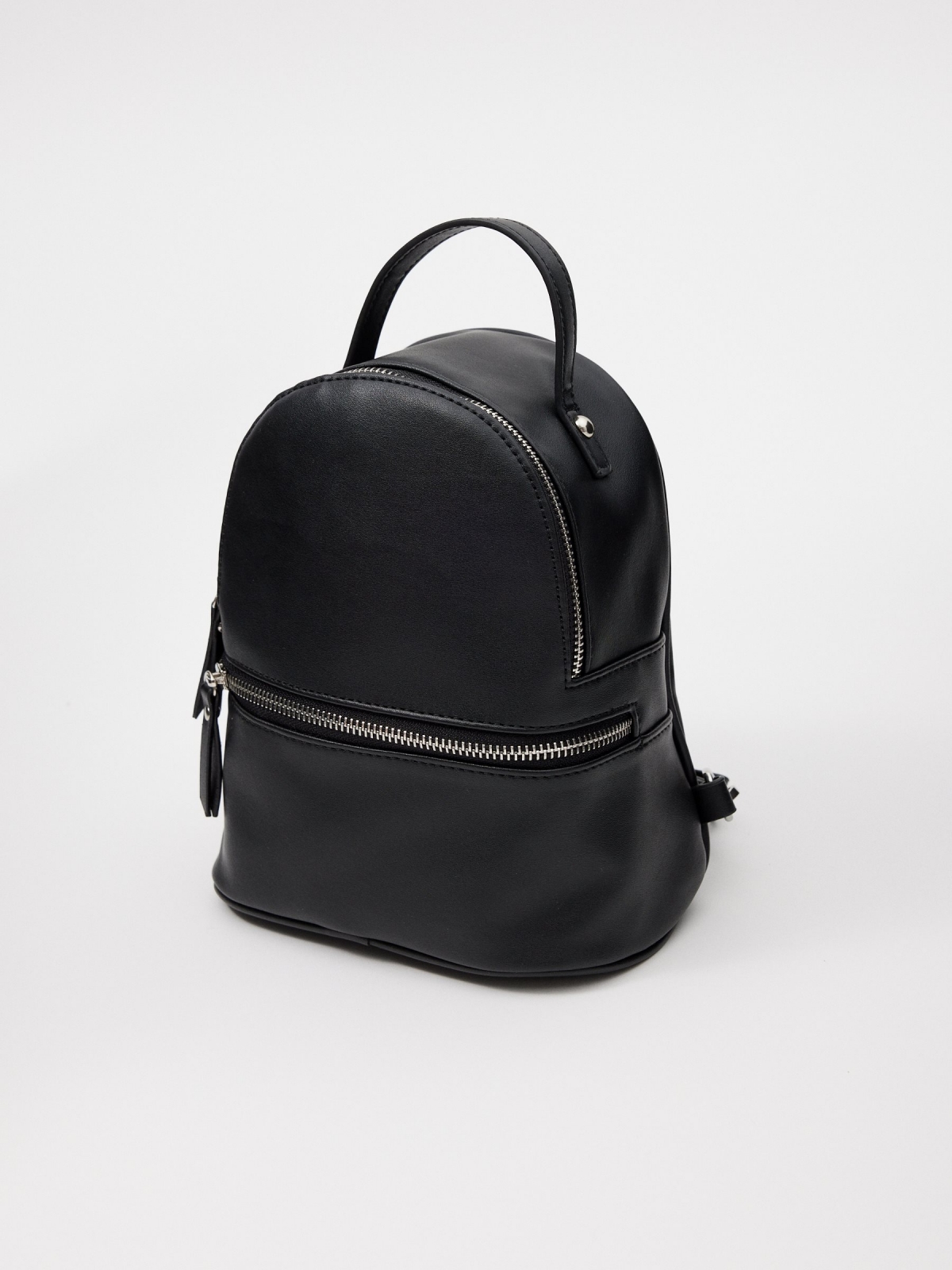 Black leatherette casual backpack 45º side view
