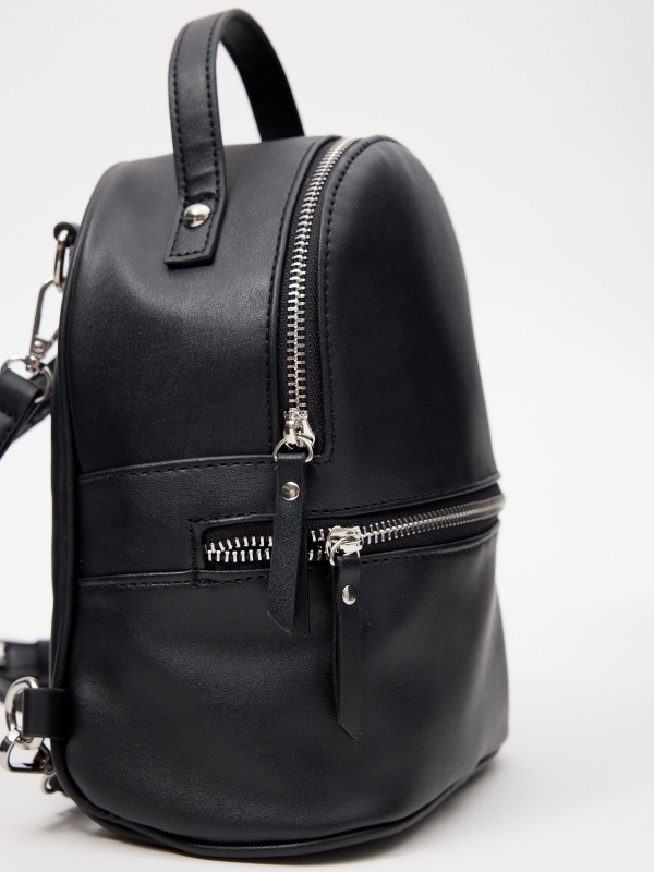 Black leatherette casual backpack detail view