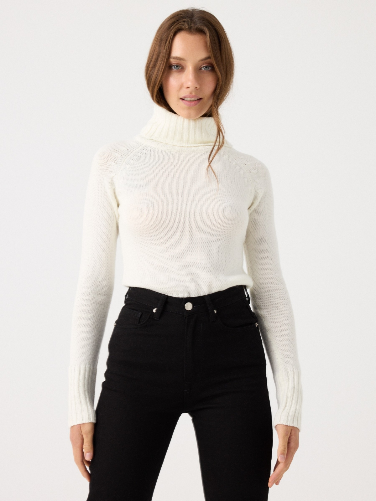 knit turtleneck sweater off white middle front view