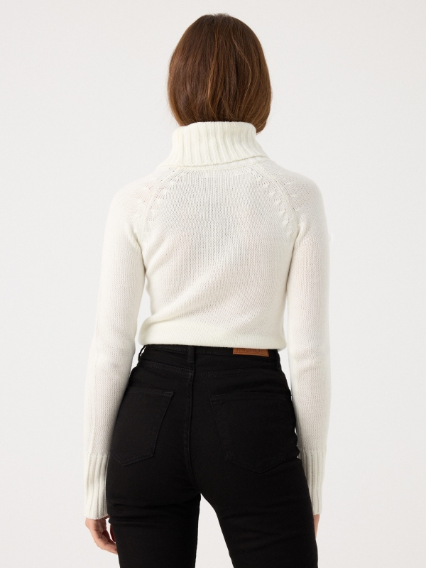 knit turtleneck sweater off white middle back view