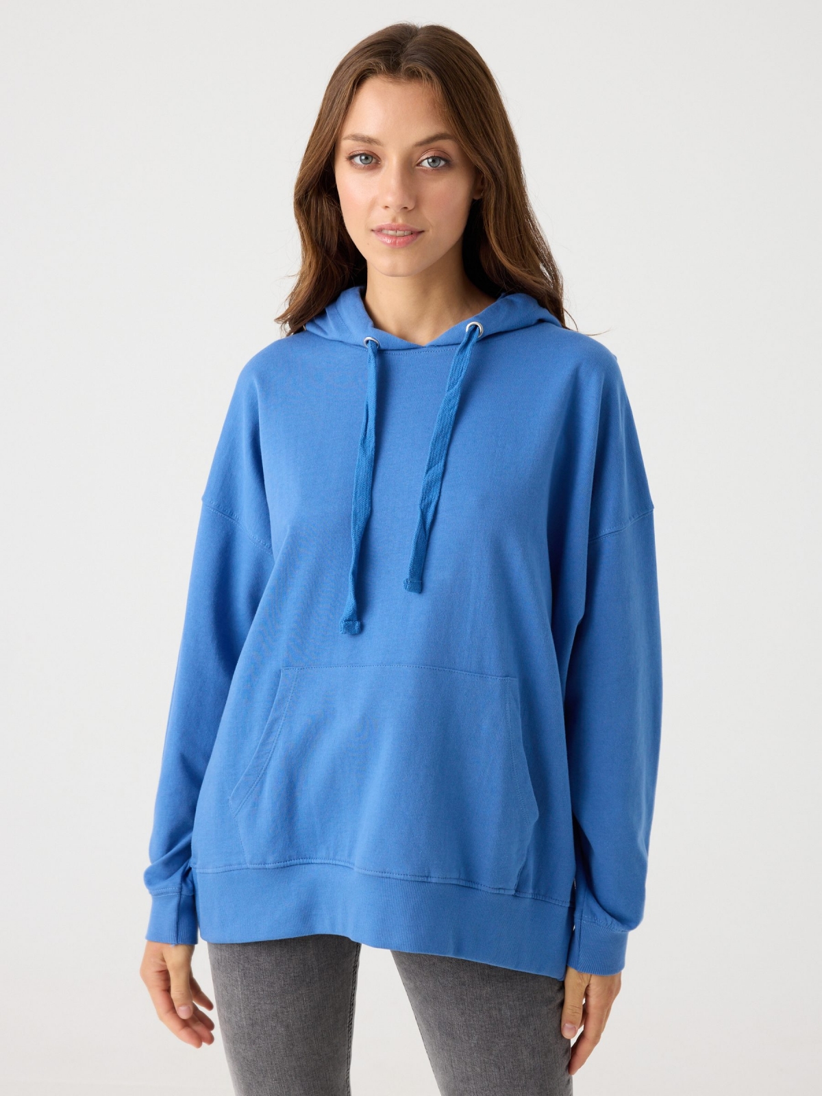 Basic hoodie blue middle front view