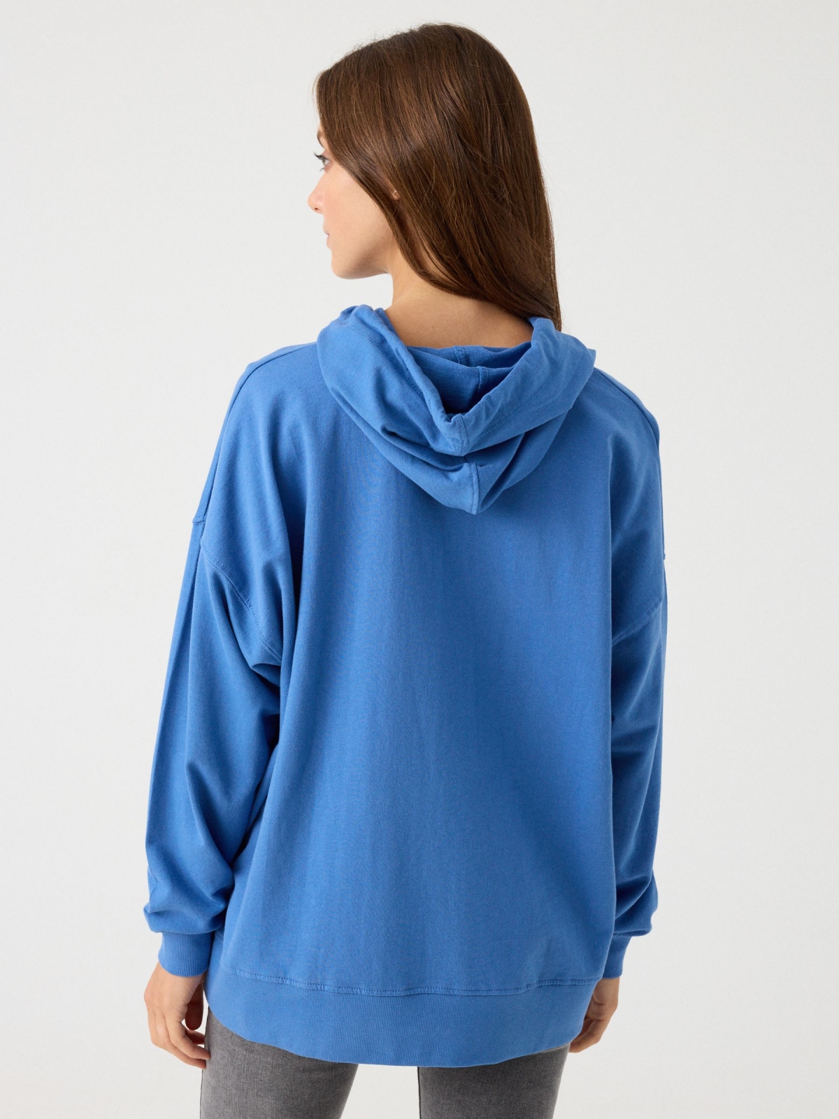 Basic hoodie blue middle back view