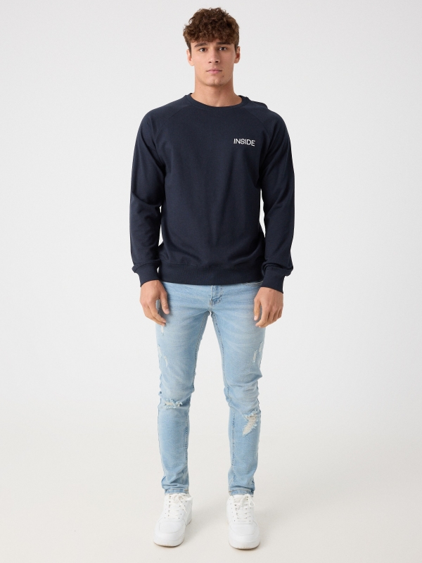 Basic sweatshirt with text blue front view