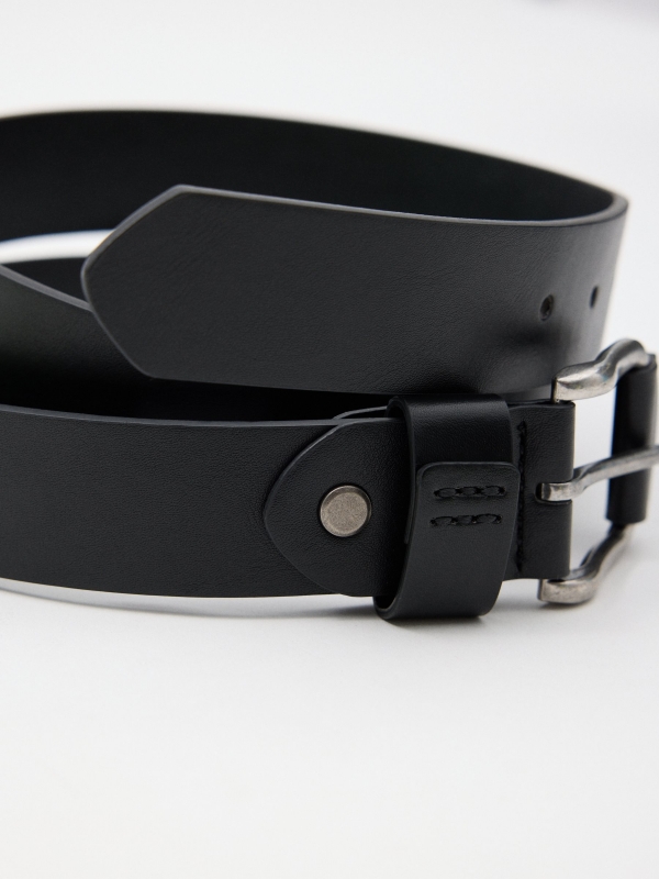 Black leatherette belt for men black detail view