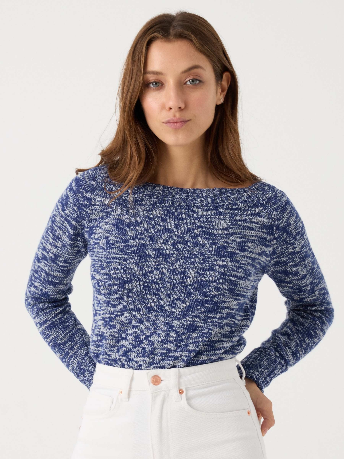 Marbled boat sweater blue middle front view