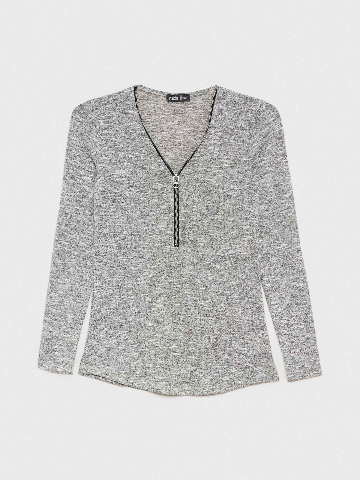  Marbled T-shirt with zipper light grey