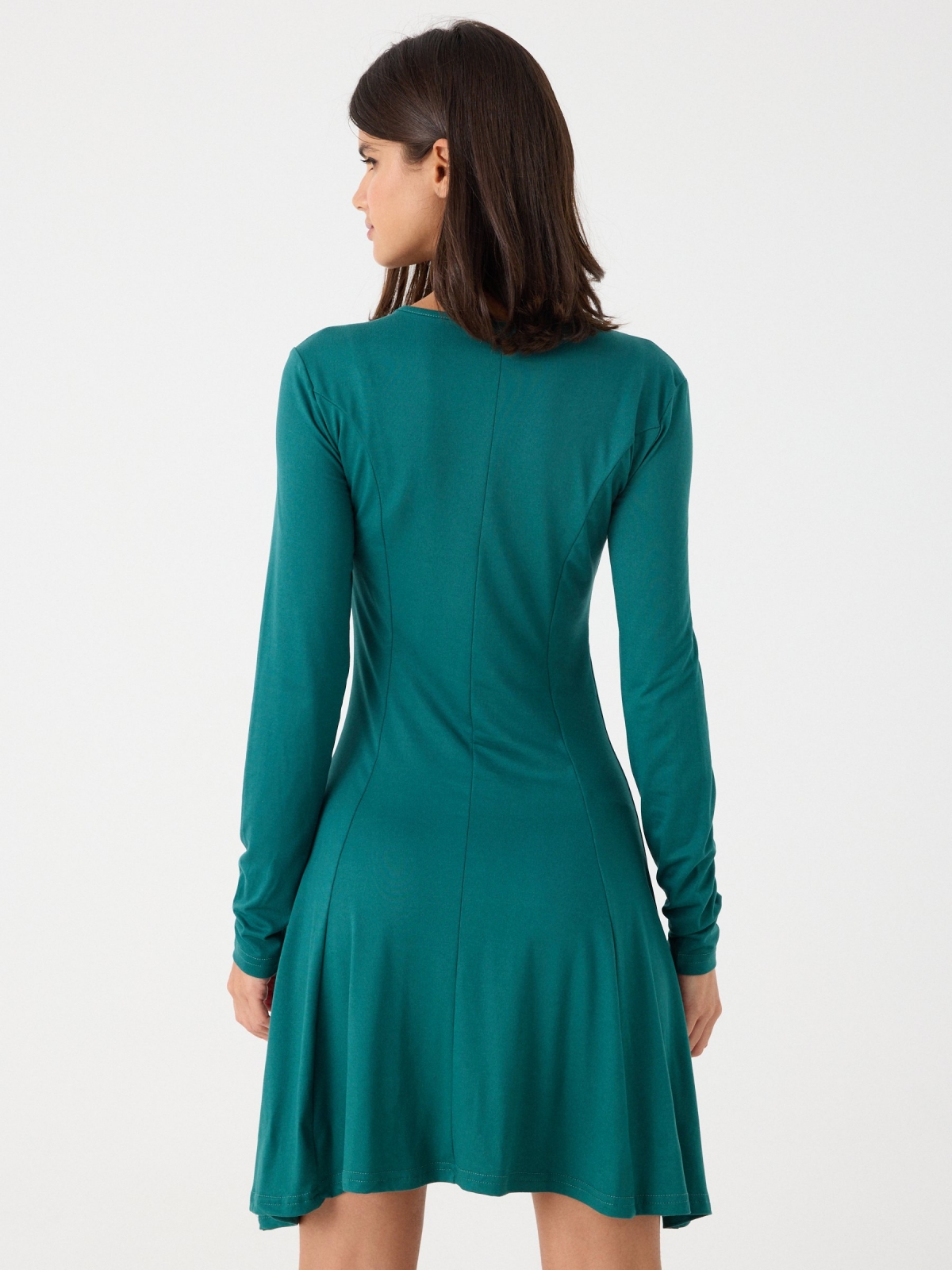 Vestido mini escote de cremallera verde vista media trasera