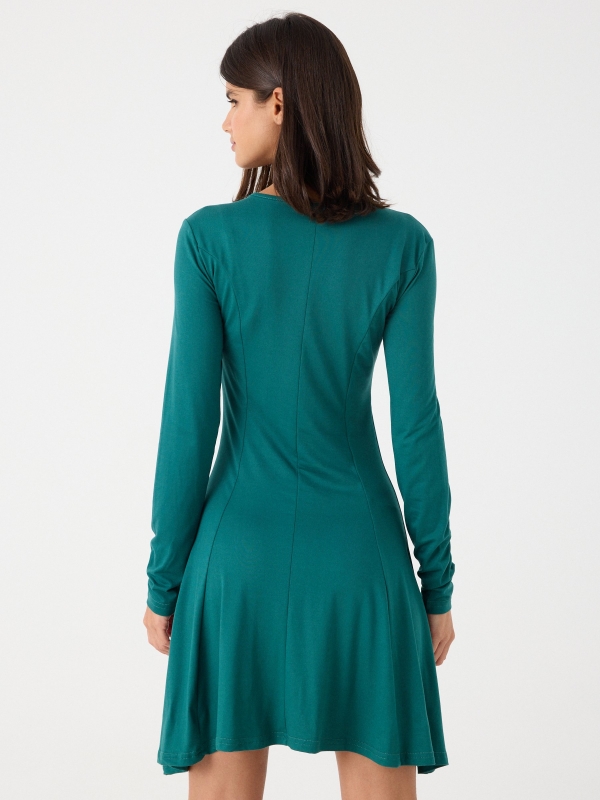 Mini dress with zipper neckline green middle back view