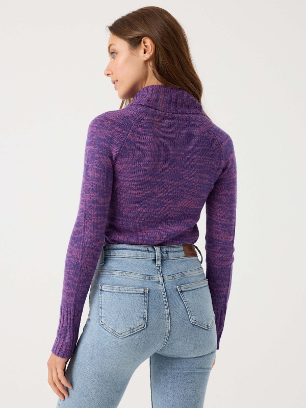Fleece turtleneck sweater purple middle back view
