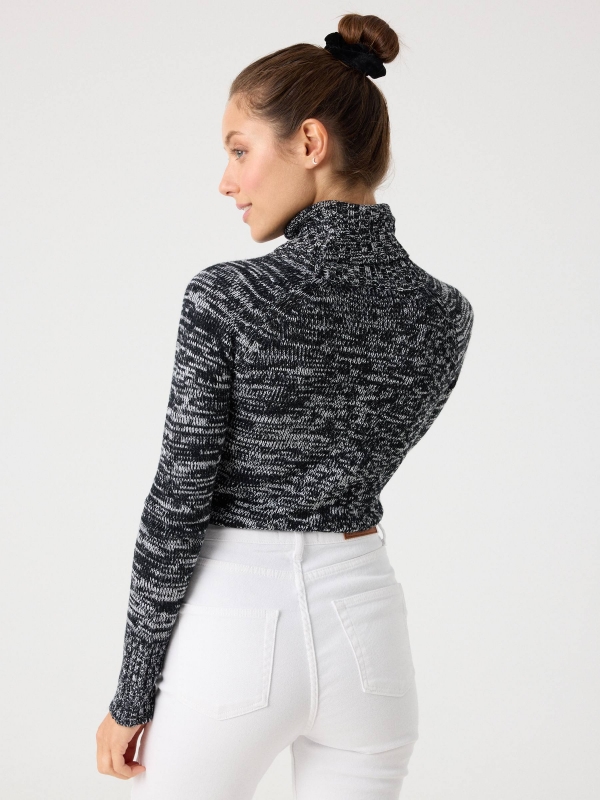 Fleece turtleneck sweater black middle back view