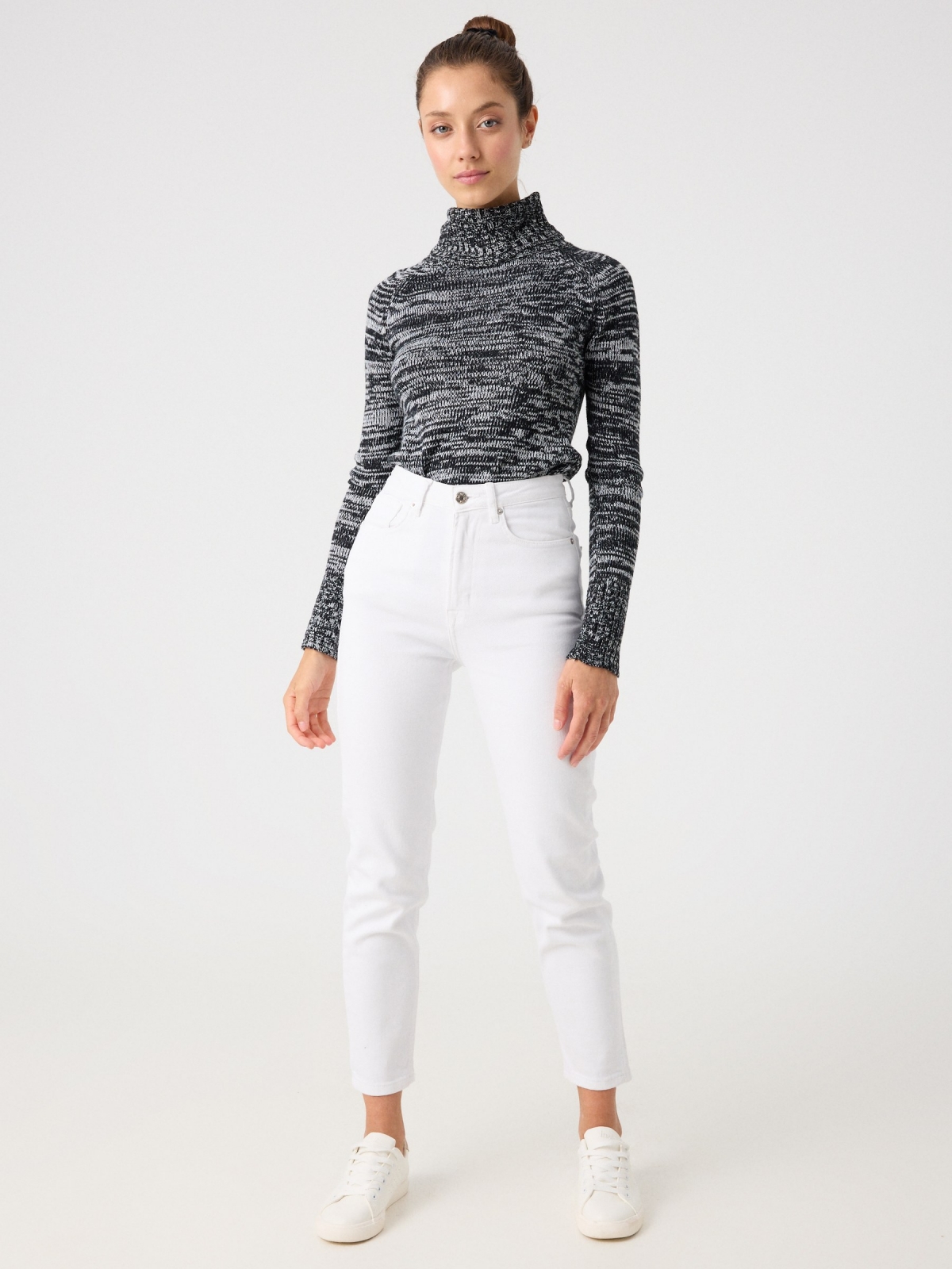 Fleece turtleneck sweater black front view
