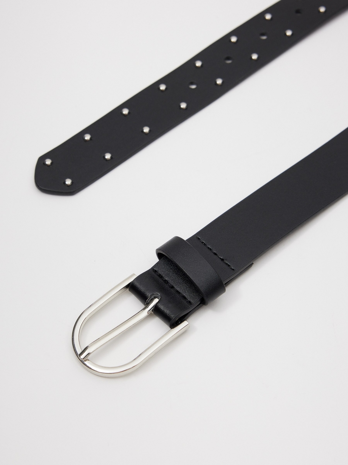 Buckle and studded belt black detail view