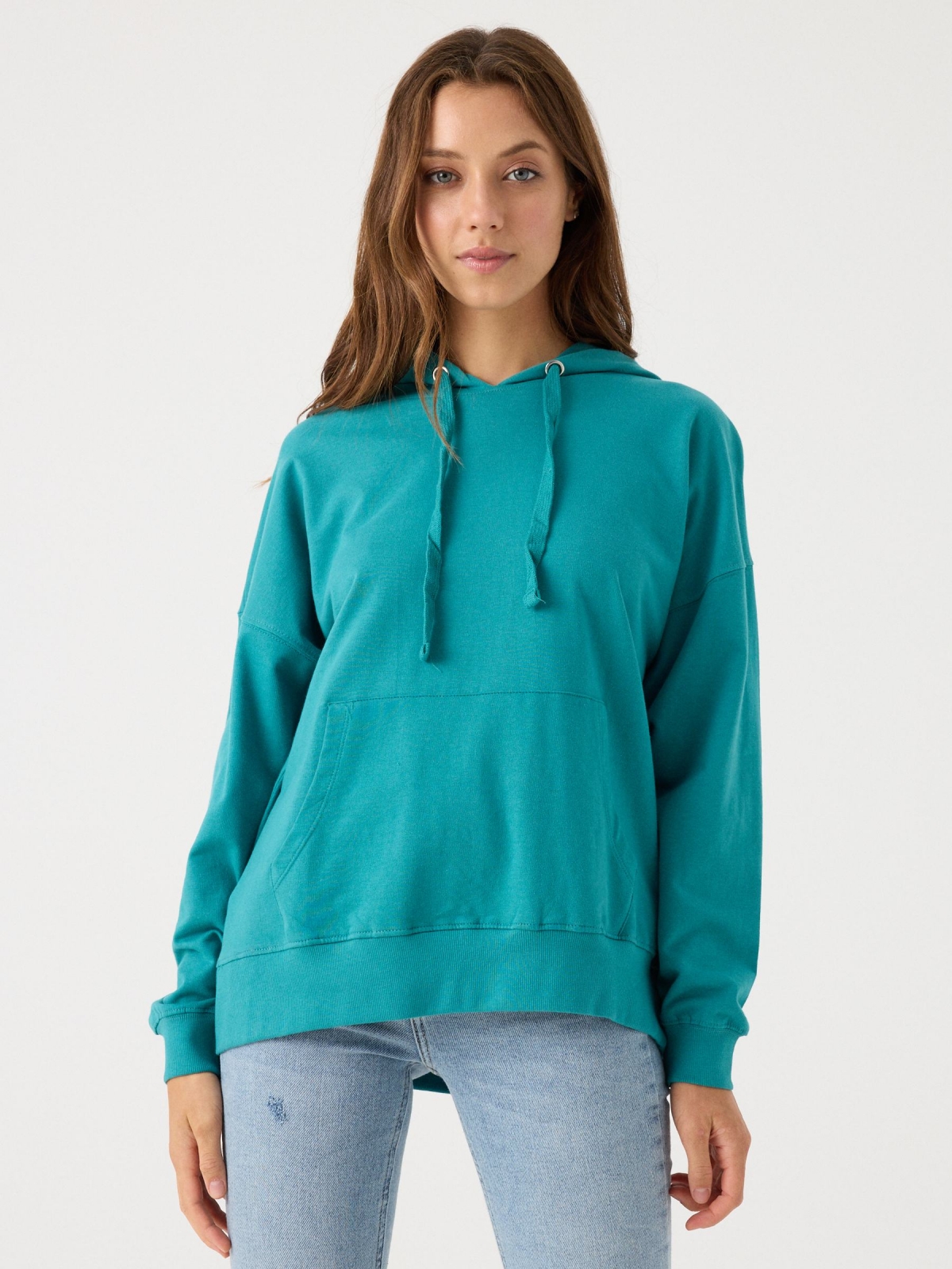 Basic hoodie water green middle front view