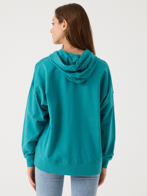 Basic hoodie water green middle back view