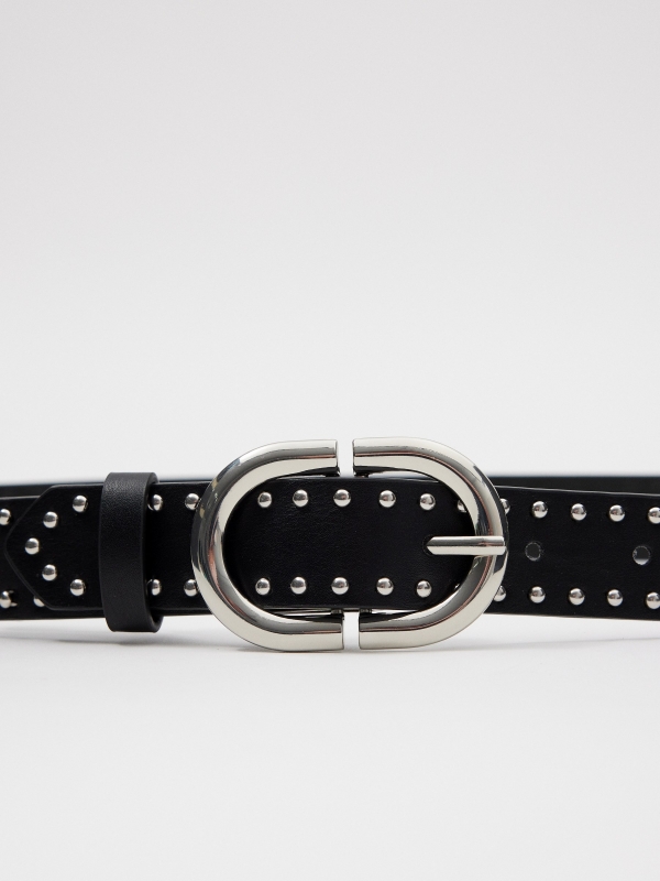 Belt with large buckle and studs black detail view