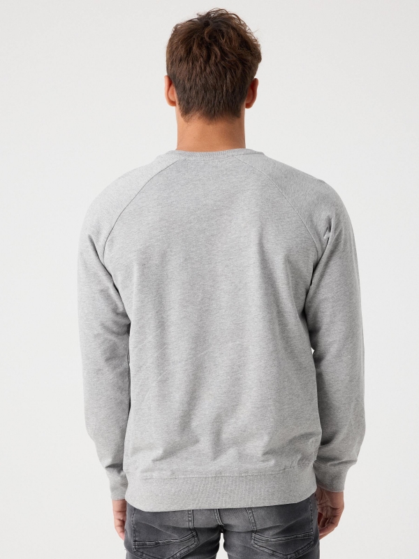 Basic sweatshirt with text melange grey middle back view