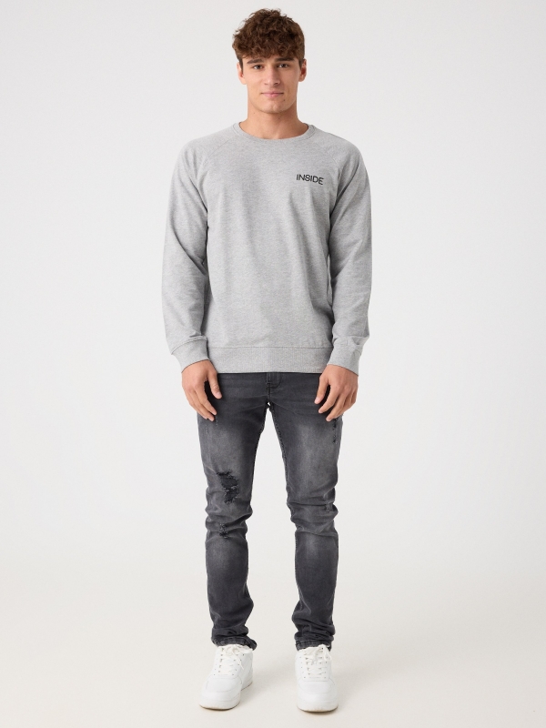 Basic sweatshirt with text melange grey front view