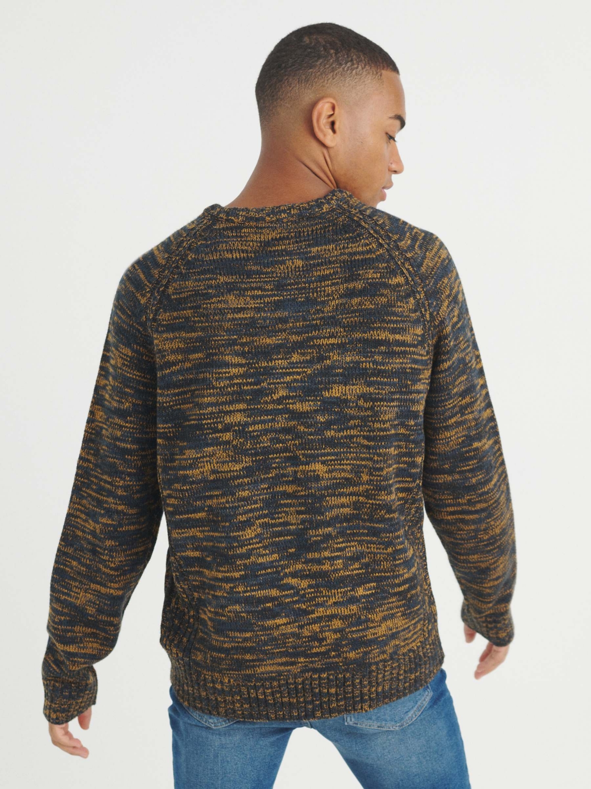 Marbled knitted sweater ochre middle back view